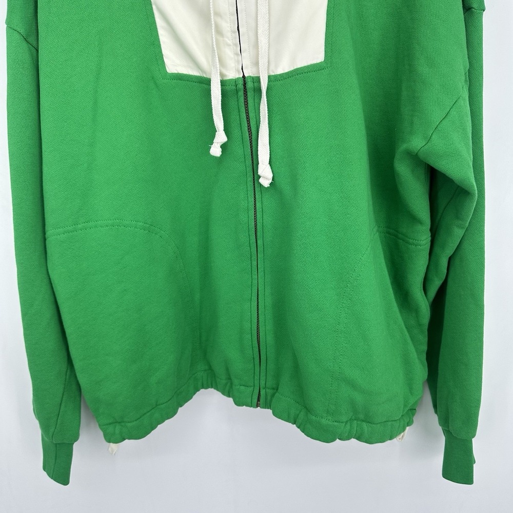 NWOT J.Crew Women's Green Ivory Terry Fleece Full Zip Anorak Hoodie M Drawstring - Picture 8 of 15